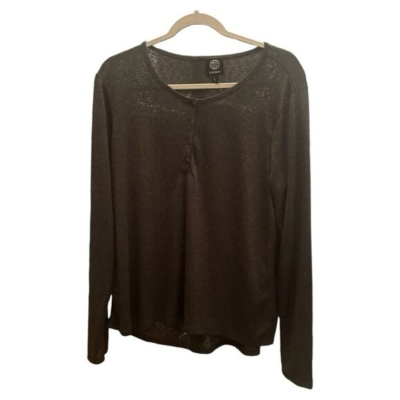 Bobeau Gray Long Sleeve Henley Tee L – Lightweight Sheer Knit Top - Picture 1 of 5